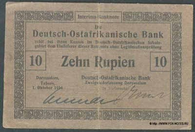Interims-Banknote. 10 Rupien. 1. Oktober 1915.