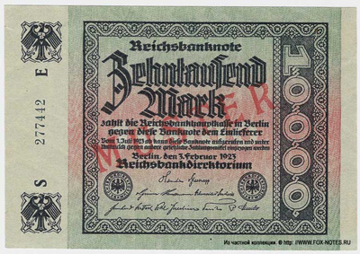 Reichsbanknote. 10000 Mark. 3. Februar 1923.
