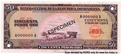 Banco Central de la República Dominicana 50 Peso Oro 1975 ESPECIMEN