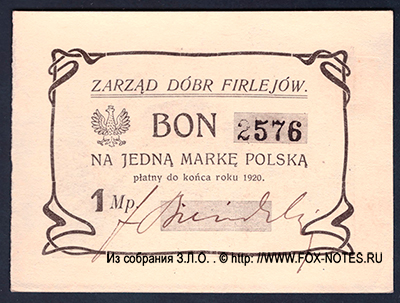 Firlejów, Zarząd Dóbr Franciszka Biesiadeckiego 1 Marke 1920