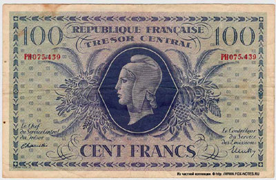 République française  Tresor Central 100 Francs 1943