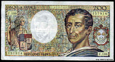 Banque de France 200 франков тип 1981 г. "Montesquieu"
