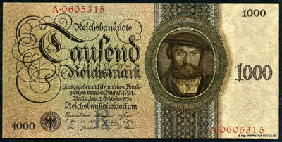 Reichsbank. Reichsbanknote. 1000 Reichsmark. 11. Oktober 1924.  