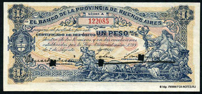 El Banco de la Provincia de Buenos Aires  1 peso 1891