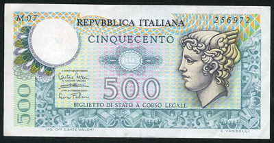 Итальянская Республика  500 лир 1974