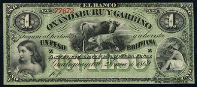 BANCO OXANDABURU Y GARBINO 1 peso 1869