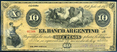 El Banco Argentino 10 peso 1873