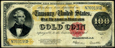 US Gold Certificates 100 dollars in gold coin 1922