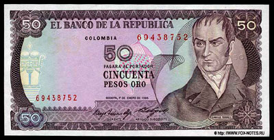 Colombia Banco de la República 50 pesos oro 1985