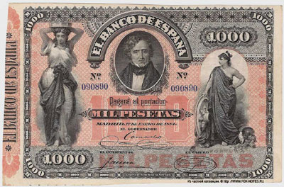 Испания 1000 песет 1884