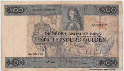 Банкнота  Королевства Нидерландов 500 гульденов 1930