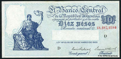 Аргентинская Республика  10 песо 1935