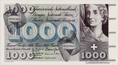 SCHWEIZERISCHE NATIONALBANK 1000 franken 1974