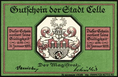 Stadt Celle Gutschein. Gültig bis 31.01.1922