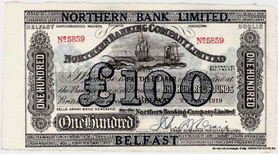 NORTHERN BANK LIMITED 100 pounds 1919