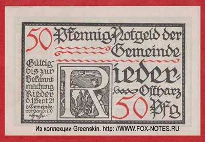 Gemeinde Rieder 50 pfennig 1921 notgeld