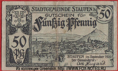 Stadtgemeinde Staufen im Breisgau 50 Pfennig 1920 Notgeld