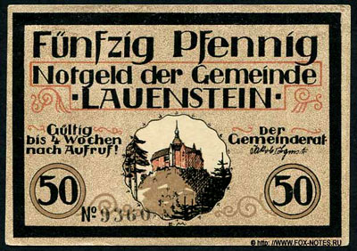 Notgeld der Gemeinde Lauenstein. 1921. 50 PFENNIG.