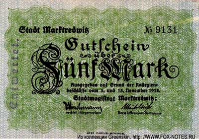 Stadt Marktredwitz 5 Mark 1918