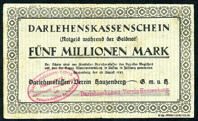 Darlehenskassen- Verein Hauzenberg G.m.u.h. 5 millionen mark notgeld