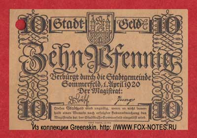 Stadt Sommerfeld 10 Pfennig 1920 Notgeld