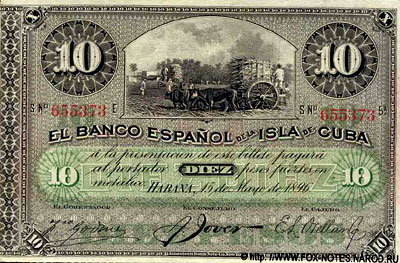 Куба банкнота 10 песо 1896