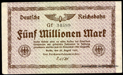 Deutsche Reichsbahn Reichsverkehrsministerium Berlin 5 Millionen Mark
