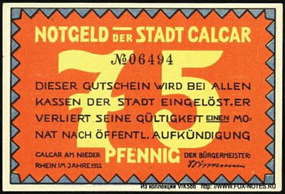 Stadt Calcar Notgeld. 1922