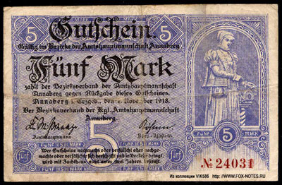Bezirke der Amtshauptmannschaft Annaberg 5 Mark 1918