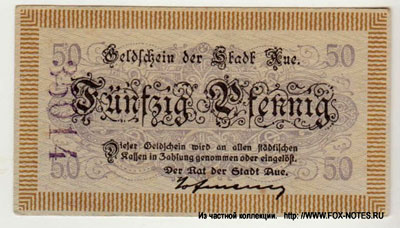 Geldschein der Stadt Aue 50 pfennig 1918