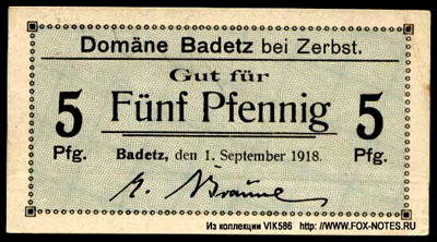Domäne Badetz bei Zerbst 5 pfennig 1918