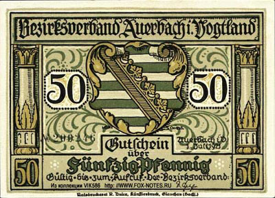 Bezirkverband Auerbach 50 pfennig 1921