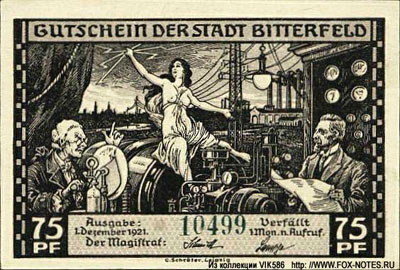 Stadt Bitterfeld notgeld 75 pfennig 1921