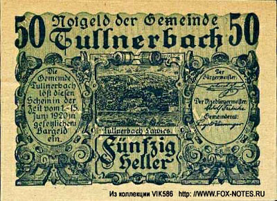 Notgeld Österreich 50 heller Gemeinde Tullnerbach