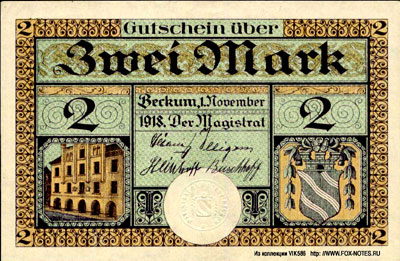 Stadtkasse Beckum Gutschein 2 Mark 1918