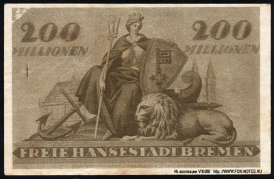 Freie Hansestadt Bremen (Вольный ганзейский город Бремен. Finanzdeputation, Stadt Bremen. Выпуски  1917 - 1923 гг.