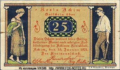Kreiskommunalkasse Achim 25 pfennig 1921 notgeld