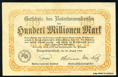 Untertaunuskreis 100000000 Mark 1923