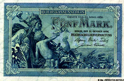 германия банкнота 5 марок 1904