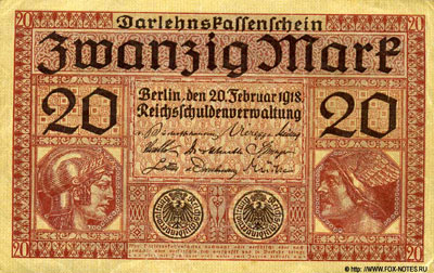 германия банкнота 20 марок 1918