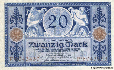 германия банкнота 20  марок 1915