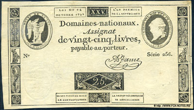франция ассигнат 25 ливров 1792