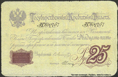 Государственный кредитный билет 25 рублей 1876
