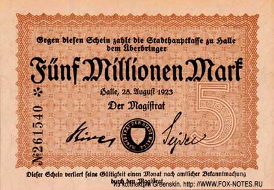 Stadt Halle 5000000 Mark 1923 Notgeld