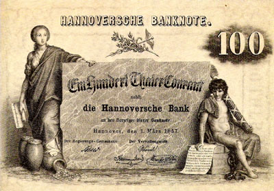 Hannoverische Bank 1857 100 Thaler Curant