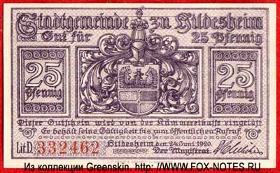 Stadtgemeinde Hildesheim 25 pfennig 1920 notgeld
