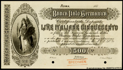 Banca Italo-Germanica 500 Lire italiane 1871