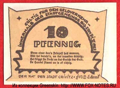 Reitergeld-Crivitz 10 Pfennig NOTGELD