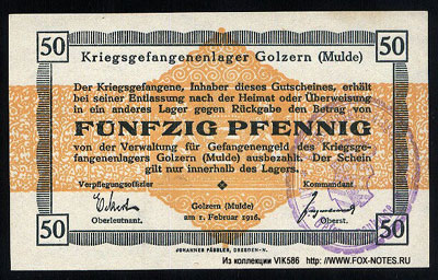 Kriegsgefangenenlager Golzern (Mulden) 50 pfennig