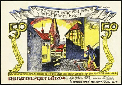 Stadt Bützow Reutergeld. Gültig bis 28.02.1922